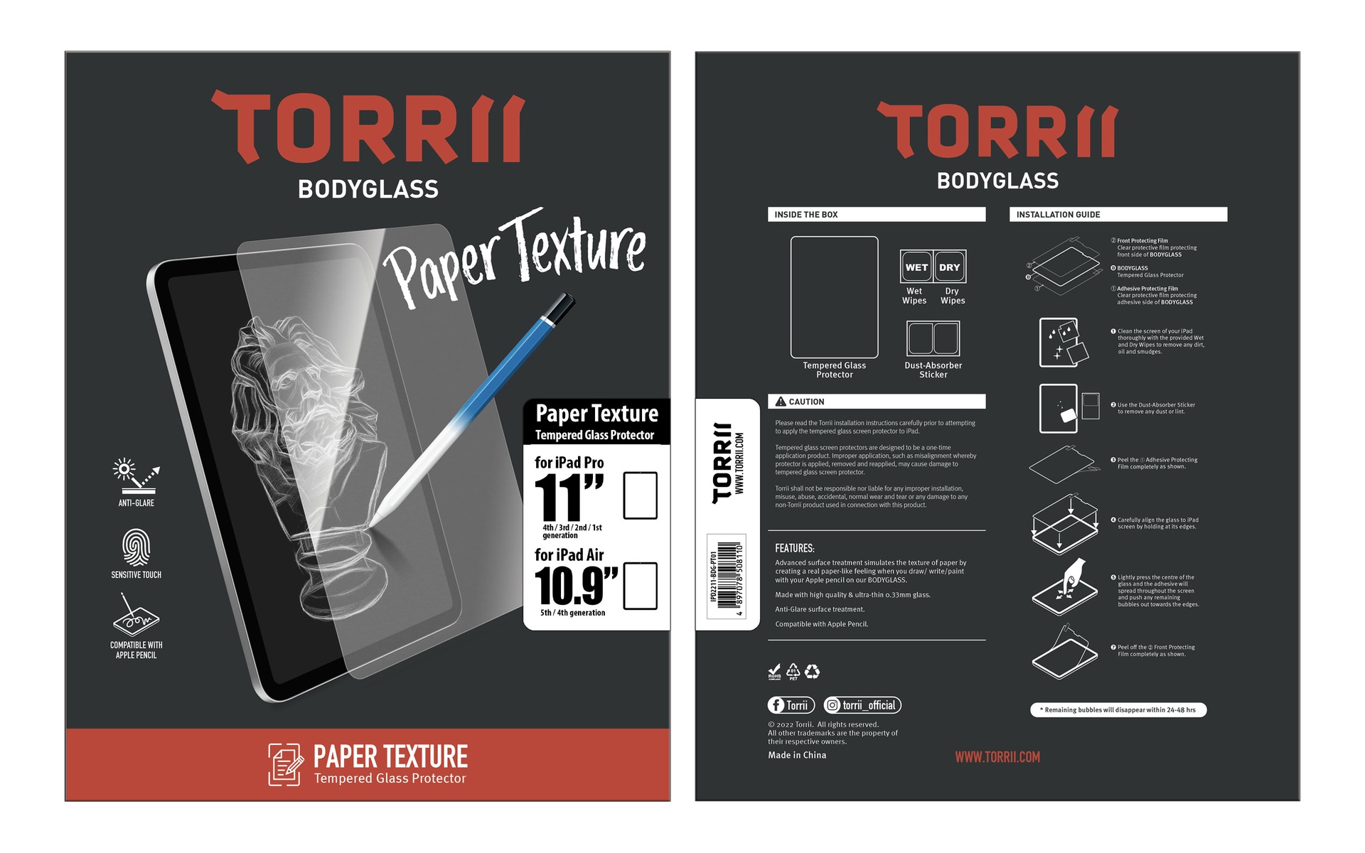 Torrii BODYGLASS Paper Texture Screen Protector for iPad 10.9"(10th Gen -2022) - Clear