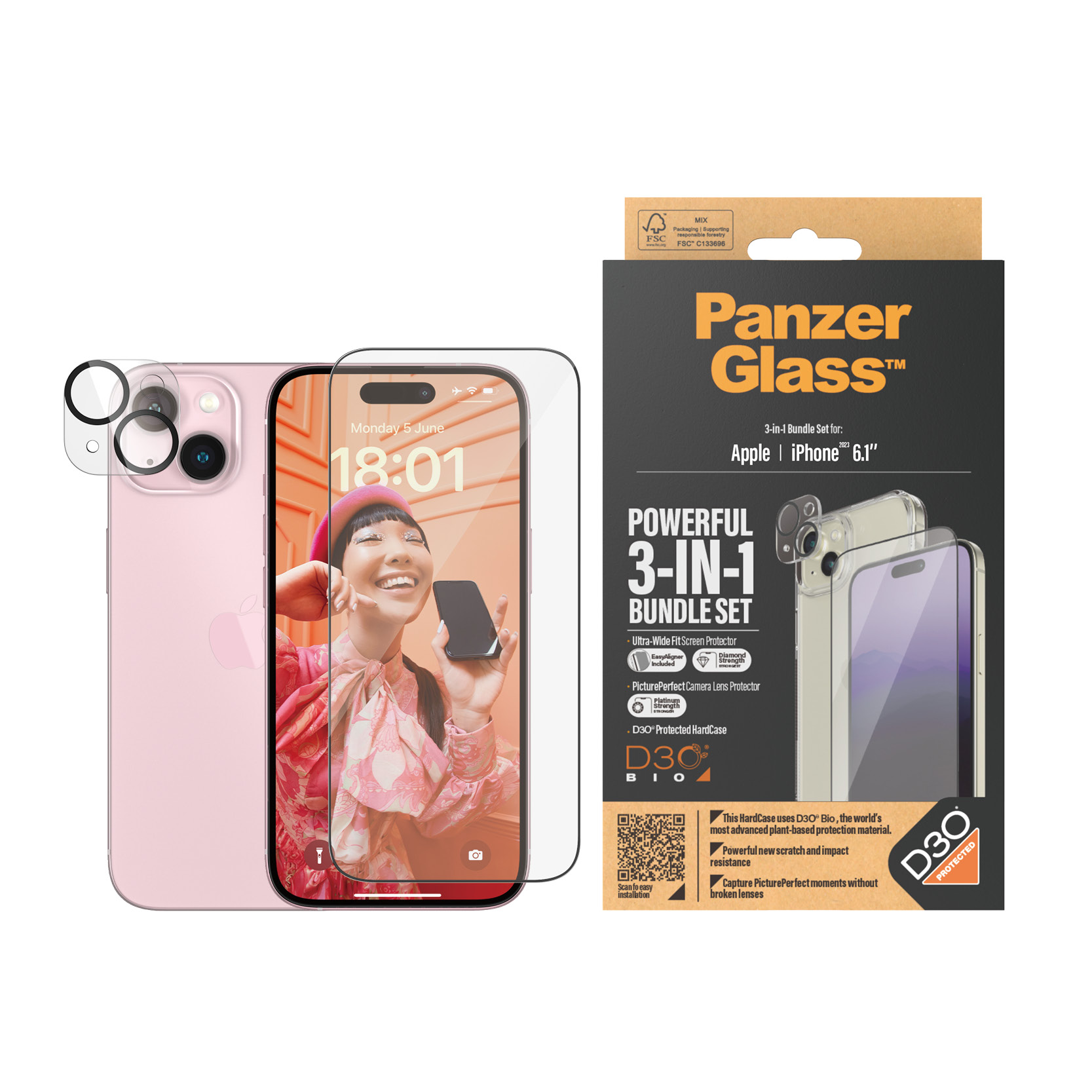 PanzerGlass iPhone 2023 6.1" - 360 Bundle with D3O - Clear