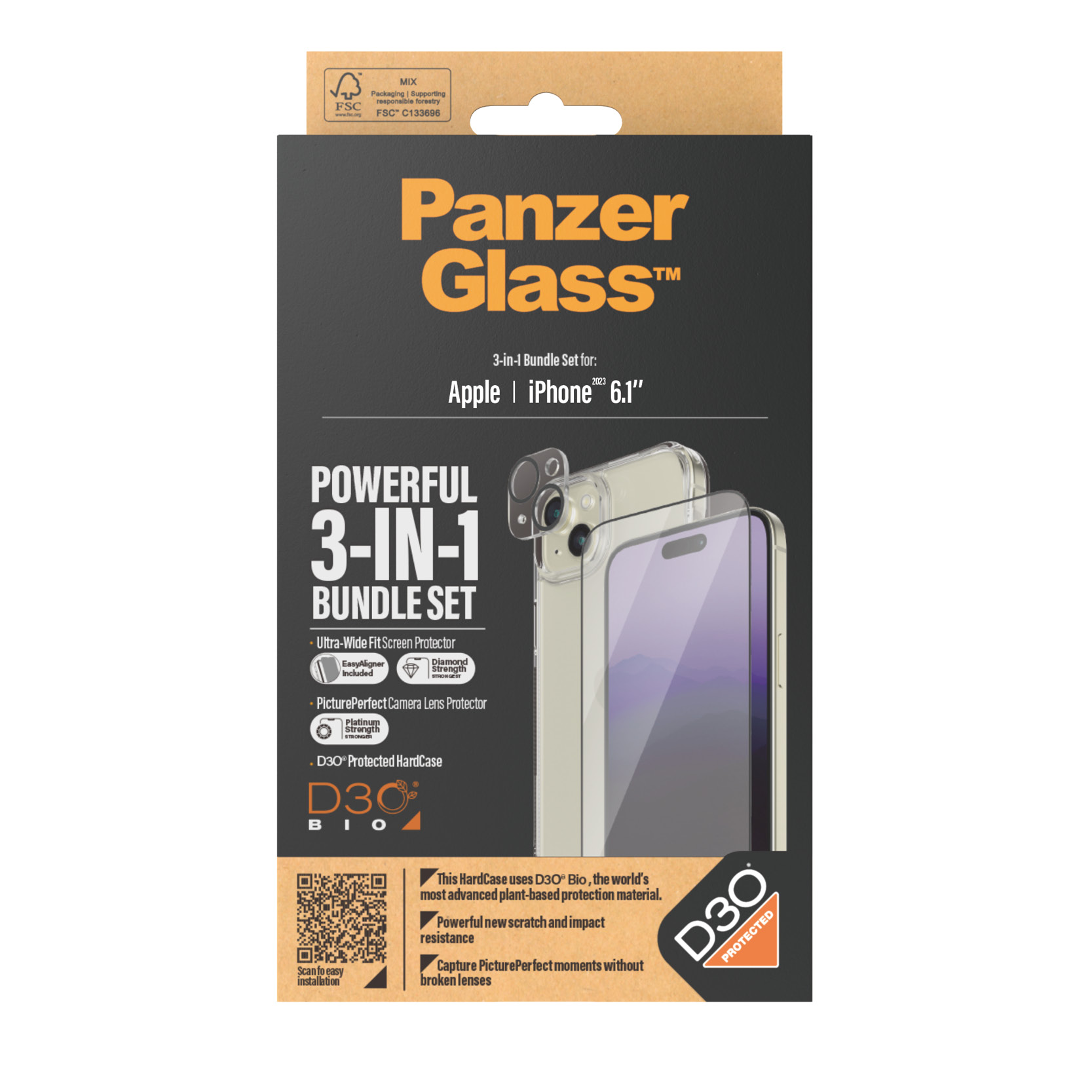 PanzerGlass iPhone 2023 6.1" - 360 Bundle with D3O - Clear