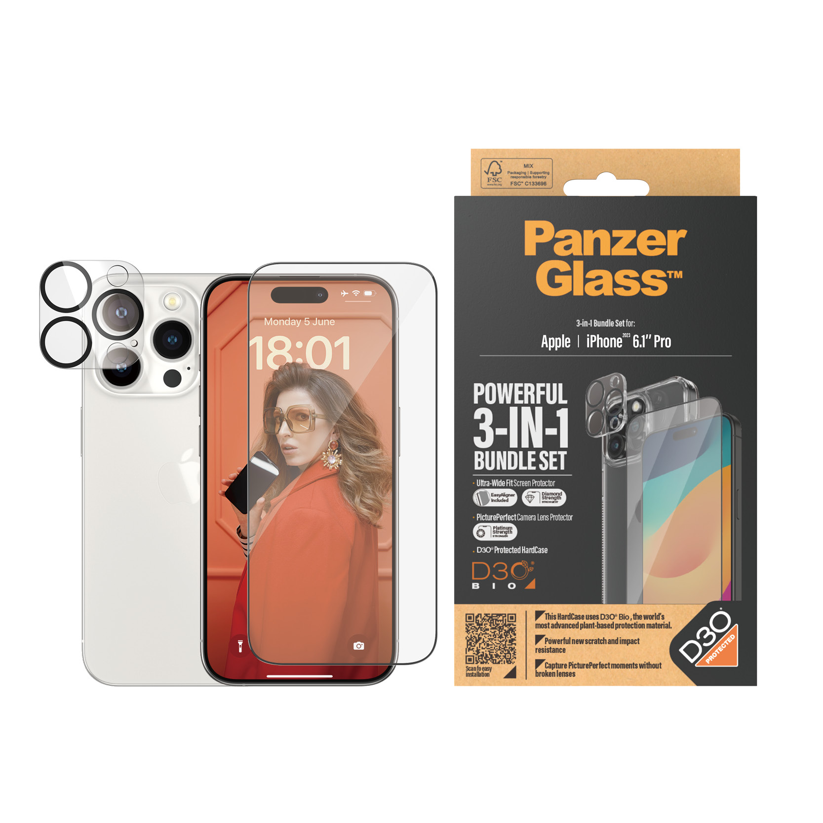 PanzerGlass iPhone 2023 6.1" Pro - 360 Bundle with D3O - Clear