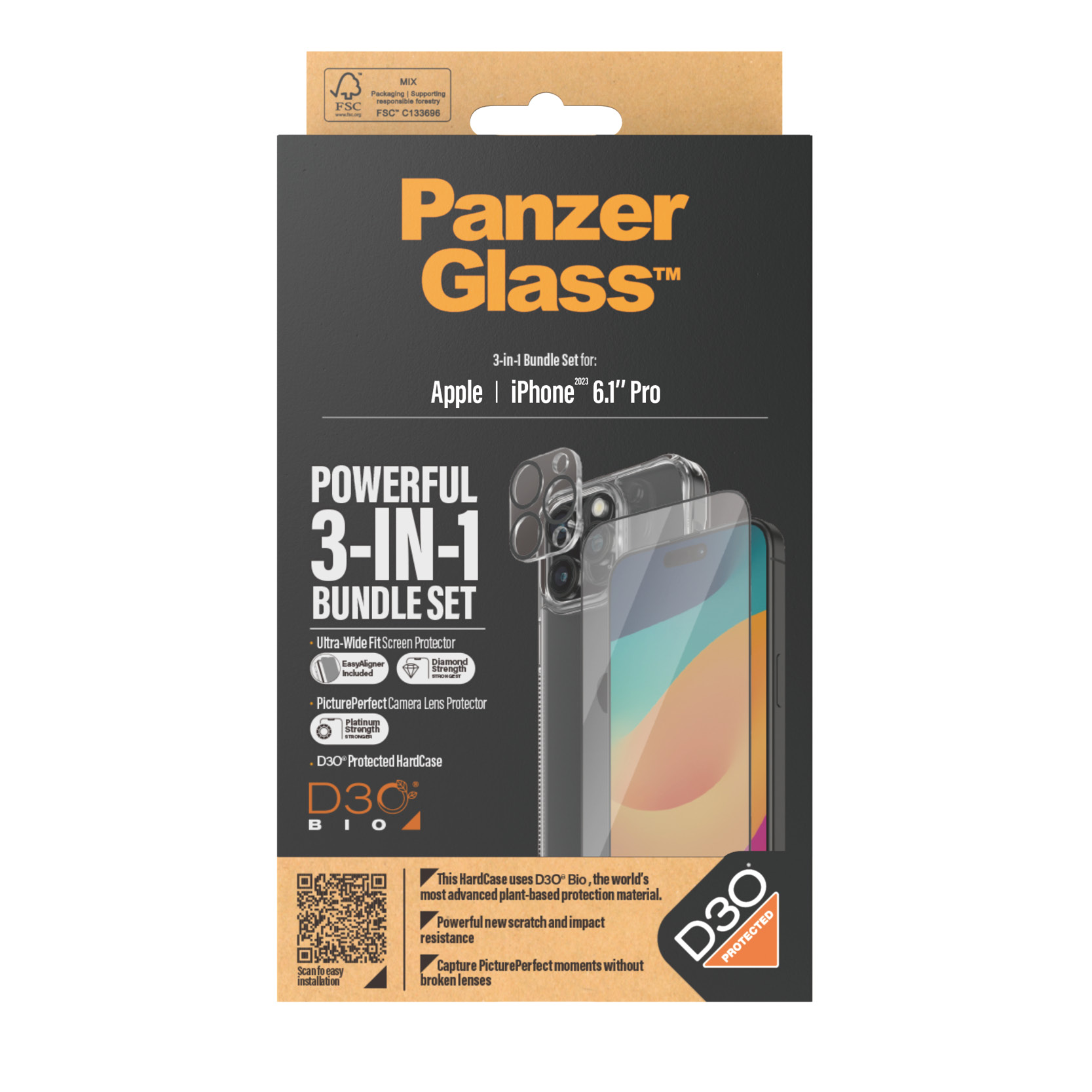 PanzerGlass iPhone 2023 6.1" Pro - 360 Bundle with D3O - Clear