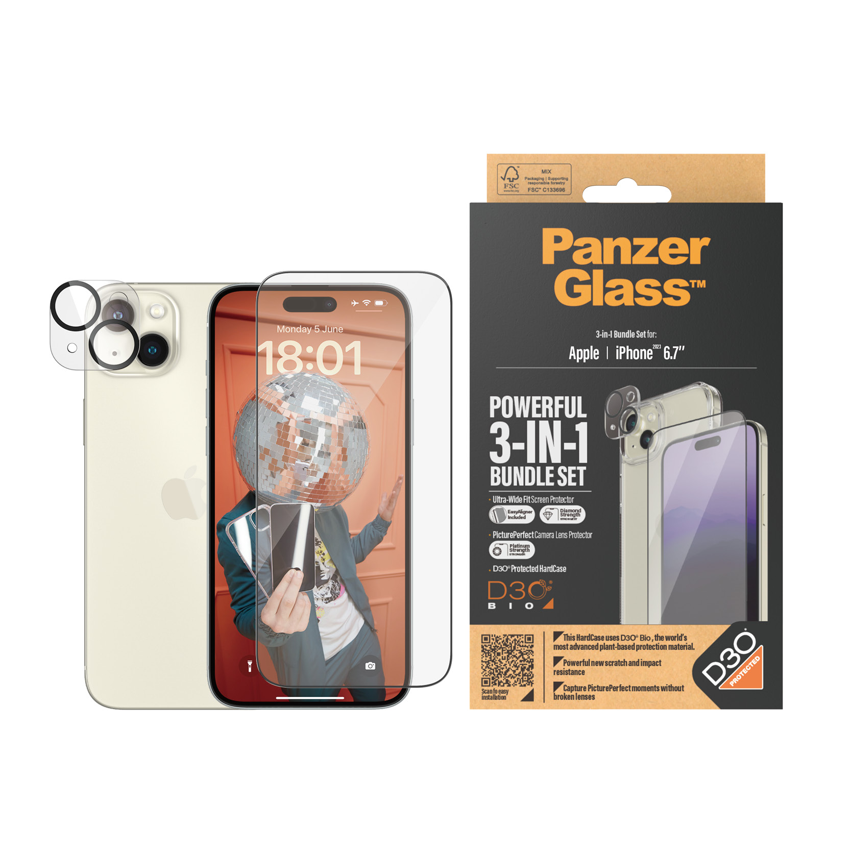 PanzerGlass iPhone 2023 6.7" - 360 Bundle with D3O - Clear