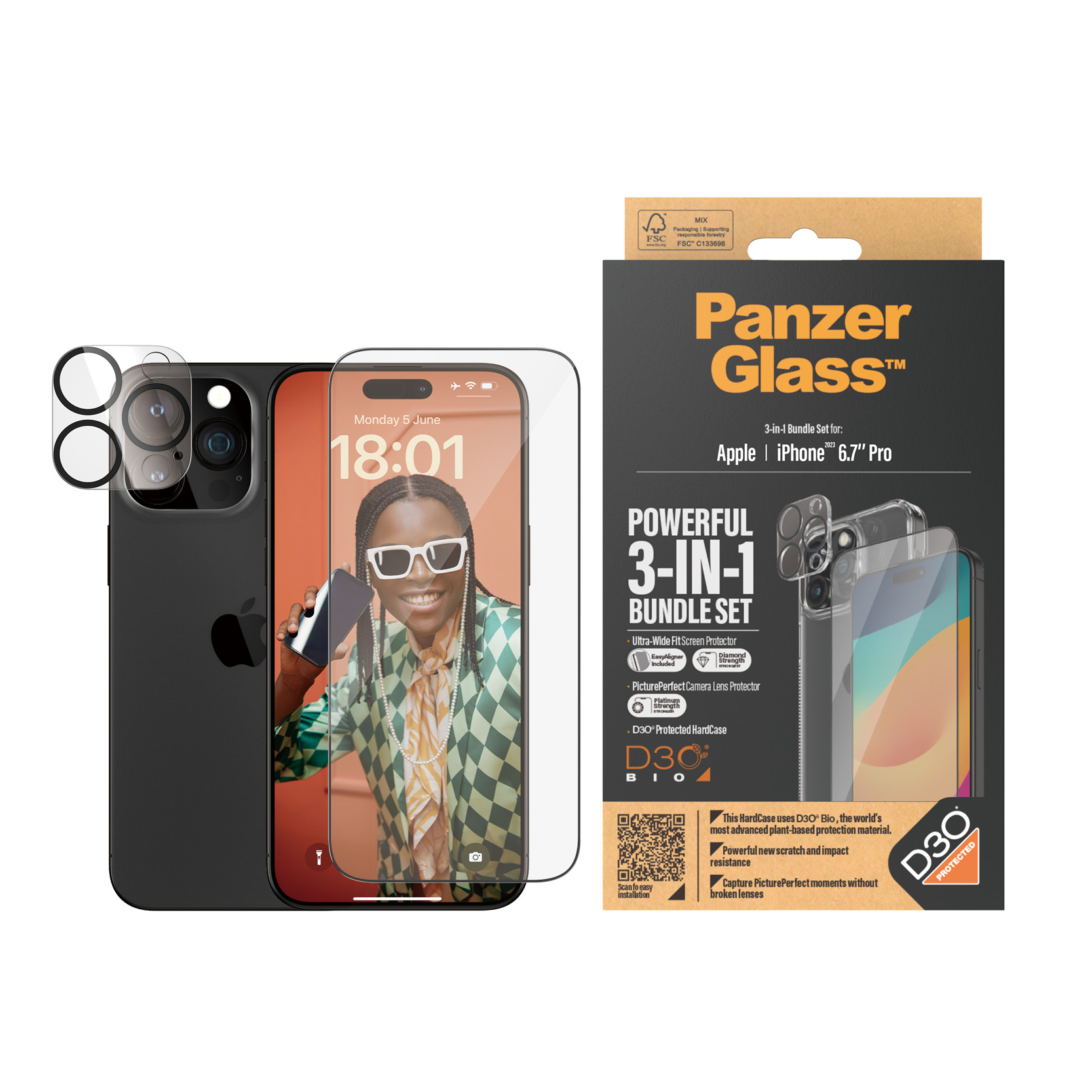 PanzerGlass iPhone 2023 6.7" Pro Max - 360 Bundle with D3O - Clear