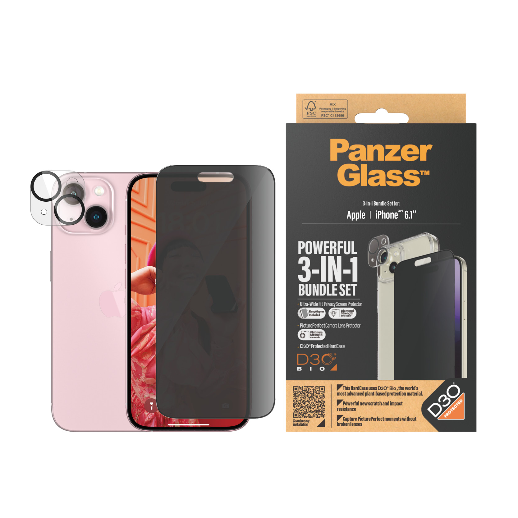 PanzerGlass iPhone 2023 6.1" - 360 Bundle with D3O - Privacy