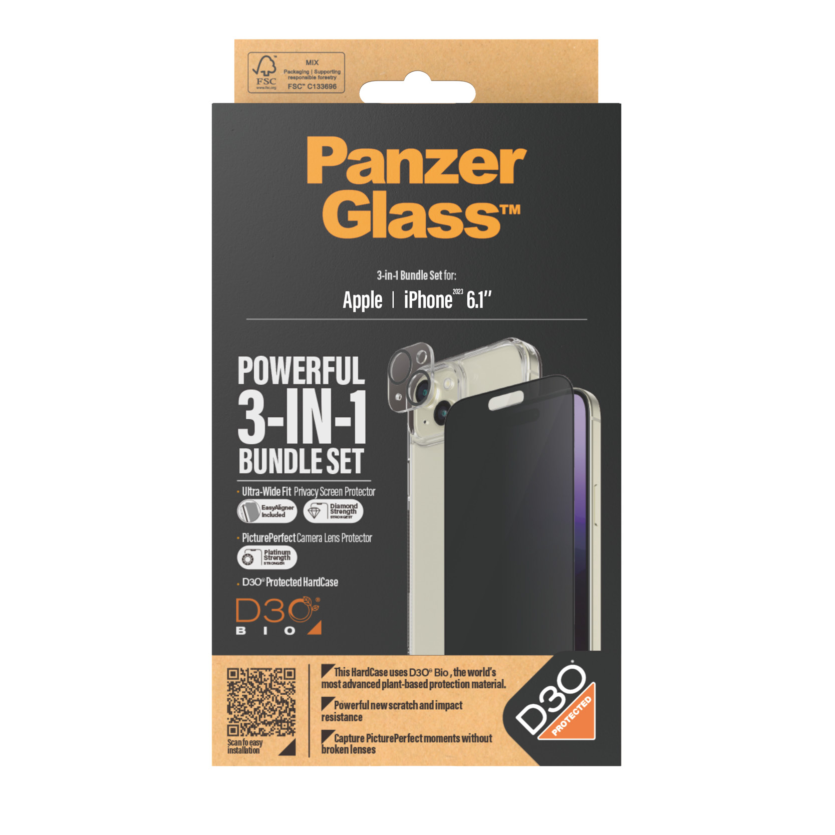 PanzerGlass iPhone 2023 6.1" - 360 Bundle with D3O - Privacy