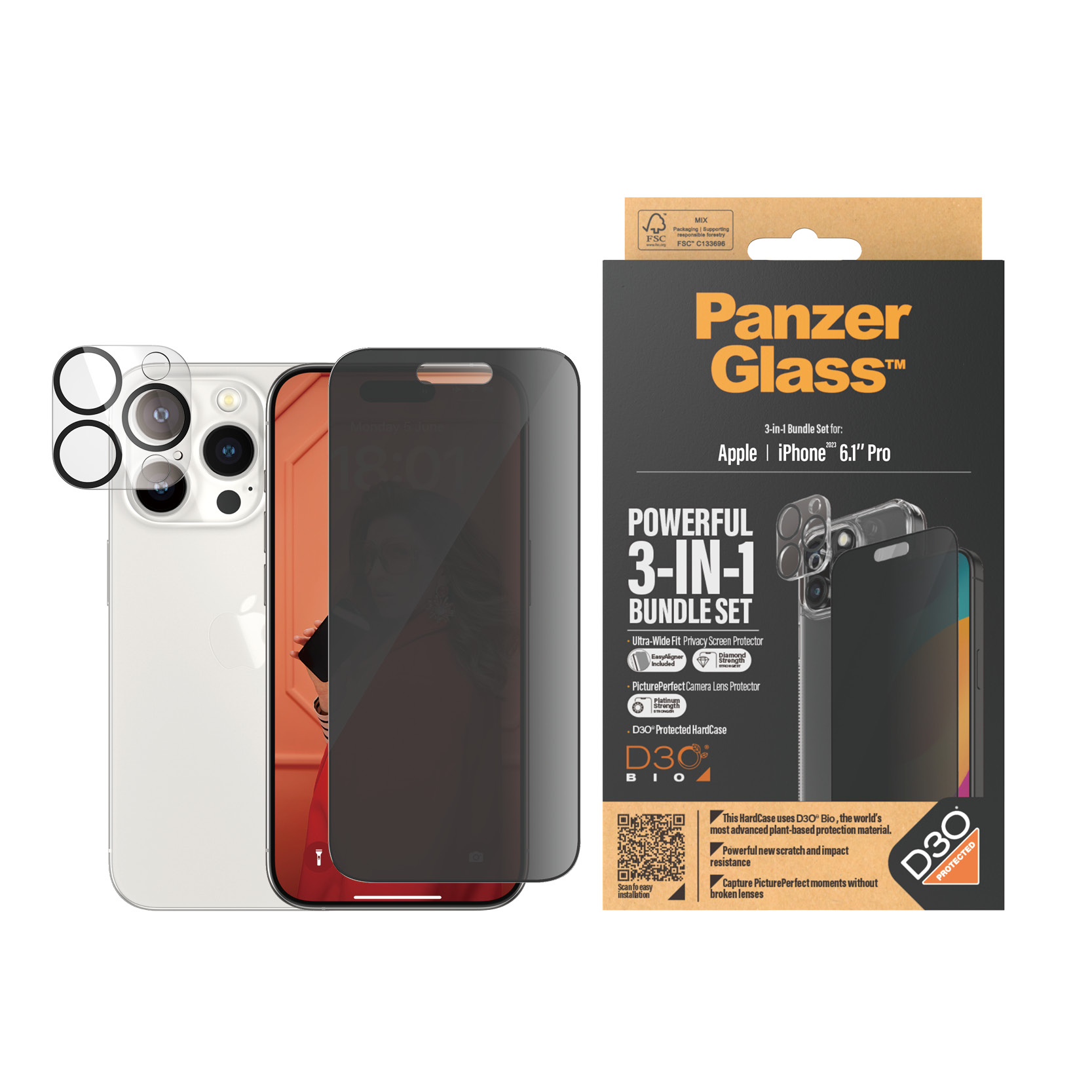 PanzerGlass iPhone 2023 6.1" Pro - 360 Bundle with D3O - Privacy