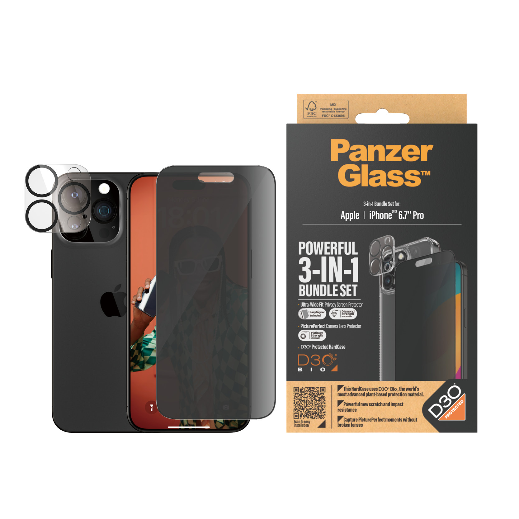 PanzerGlass iPhone 2023 6.7" Pro Max - 360 Bundle with D3O - Privacy