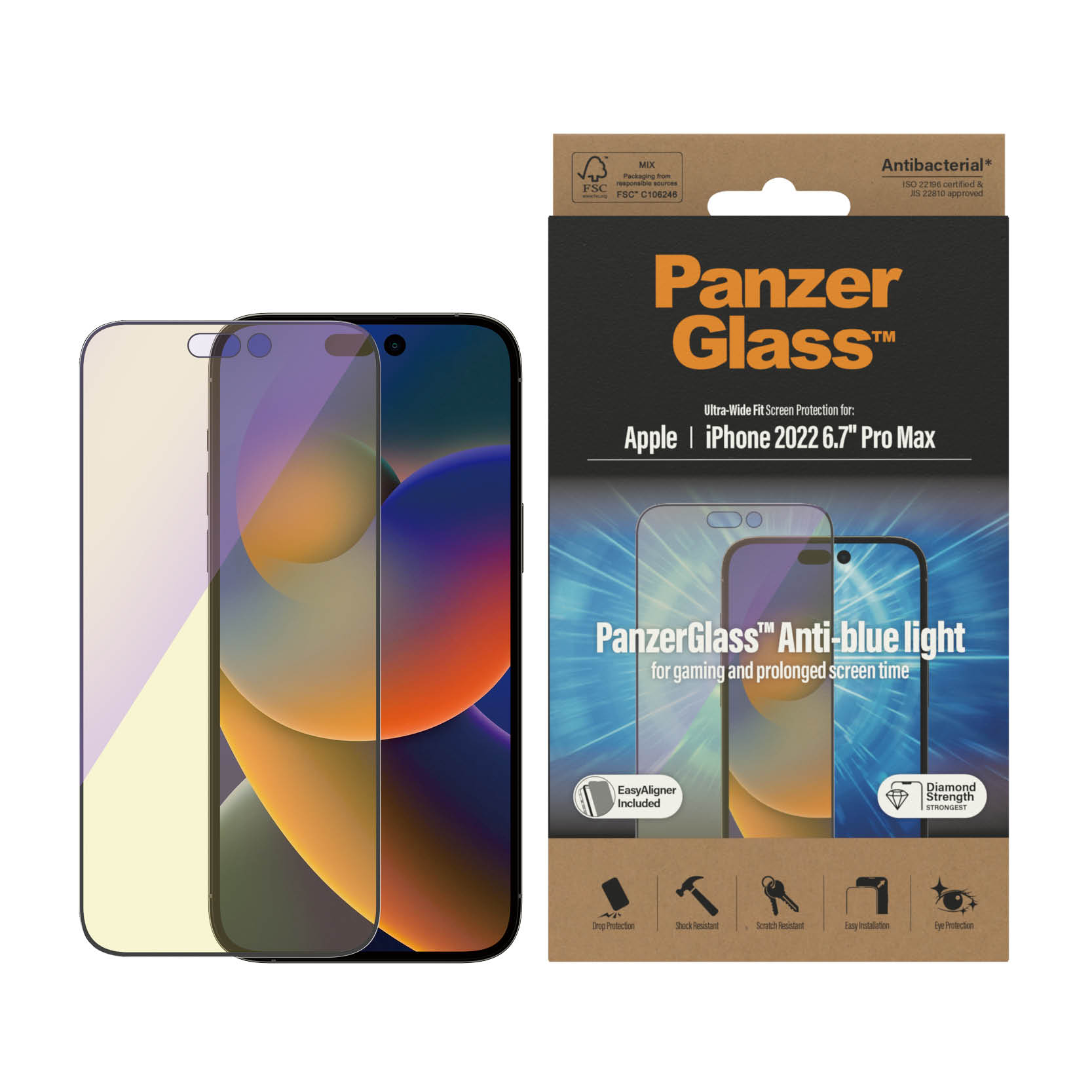 PanzerGlass iPhone 2022 6.7" Pro Max UWF Anti-Bluelight With Applicator