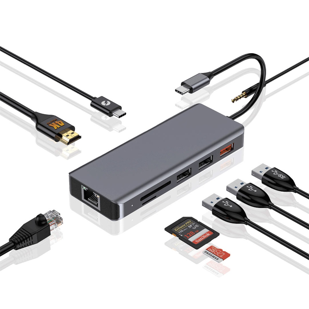 Porodo 9in1 4K HDMI Ethernet USB-C Hub 