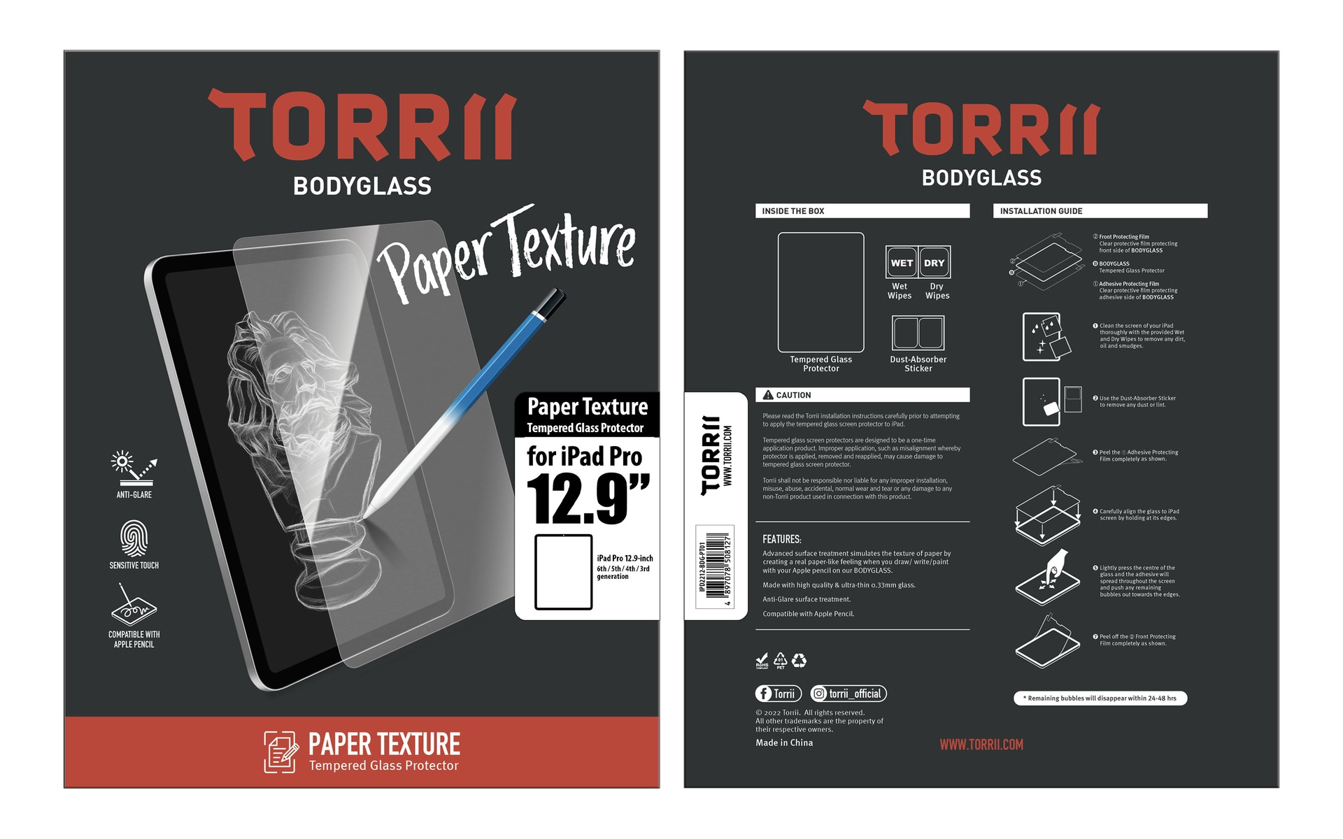 Torrii BODYGLASS Paper Texture Screen Protector for iPad Pro 12.9"(6th/5th/4th/3rd Gen) - Clear