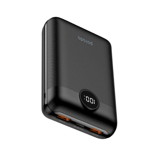 Porodo Super Compact 20W PD & QC3.0 Power Bank 20000mAh With 3-Output Fast Charging - Black