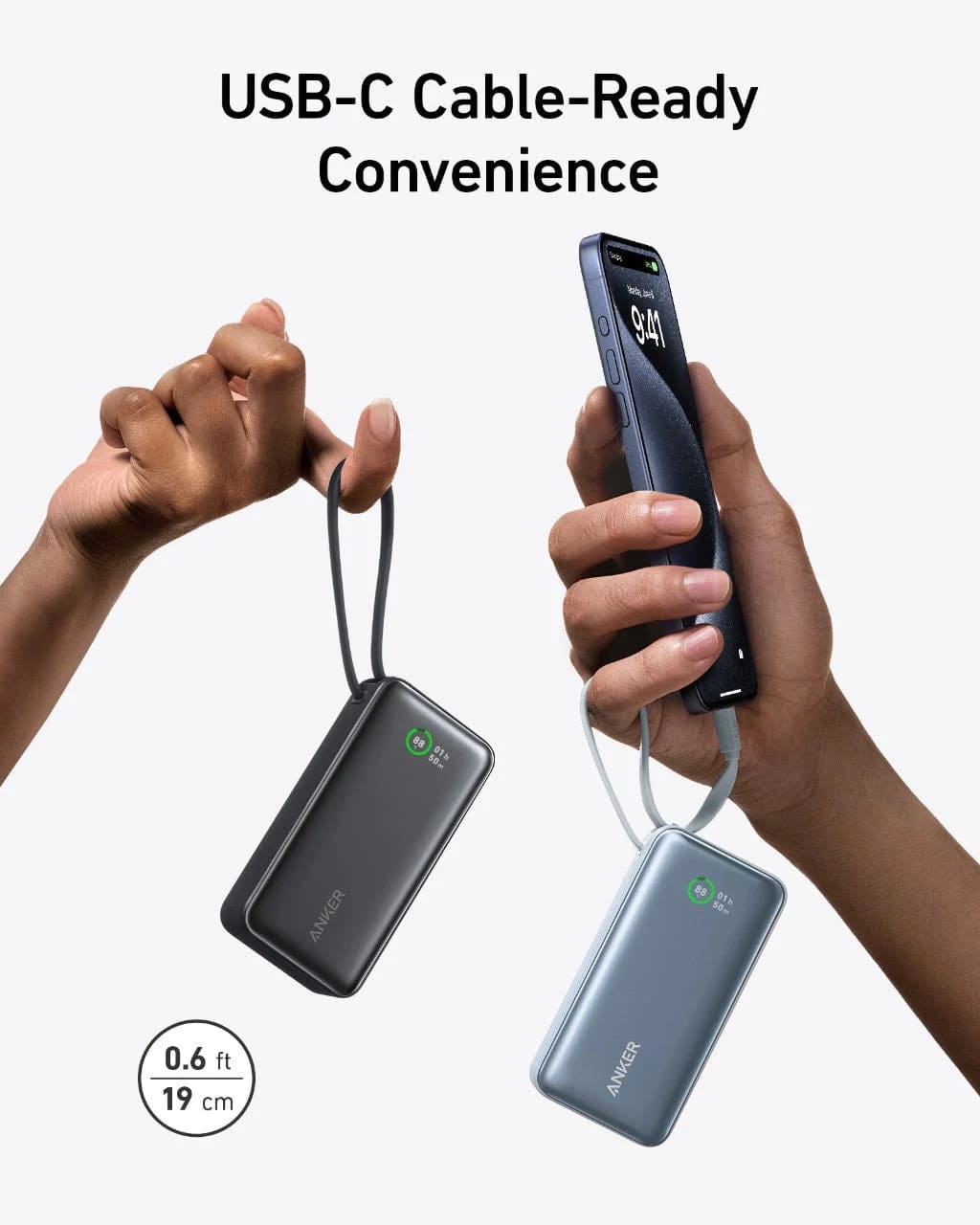 Anker 533 Power Bank (PowerCore 30W,Built-In USB-C Cable)
