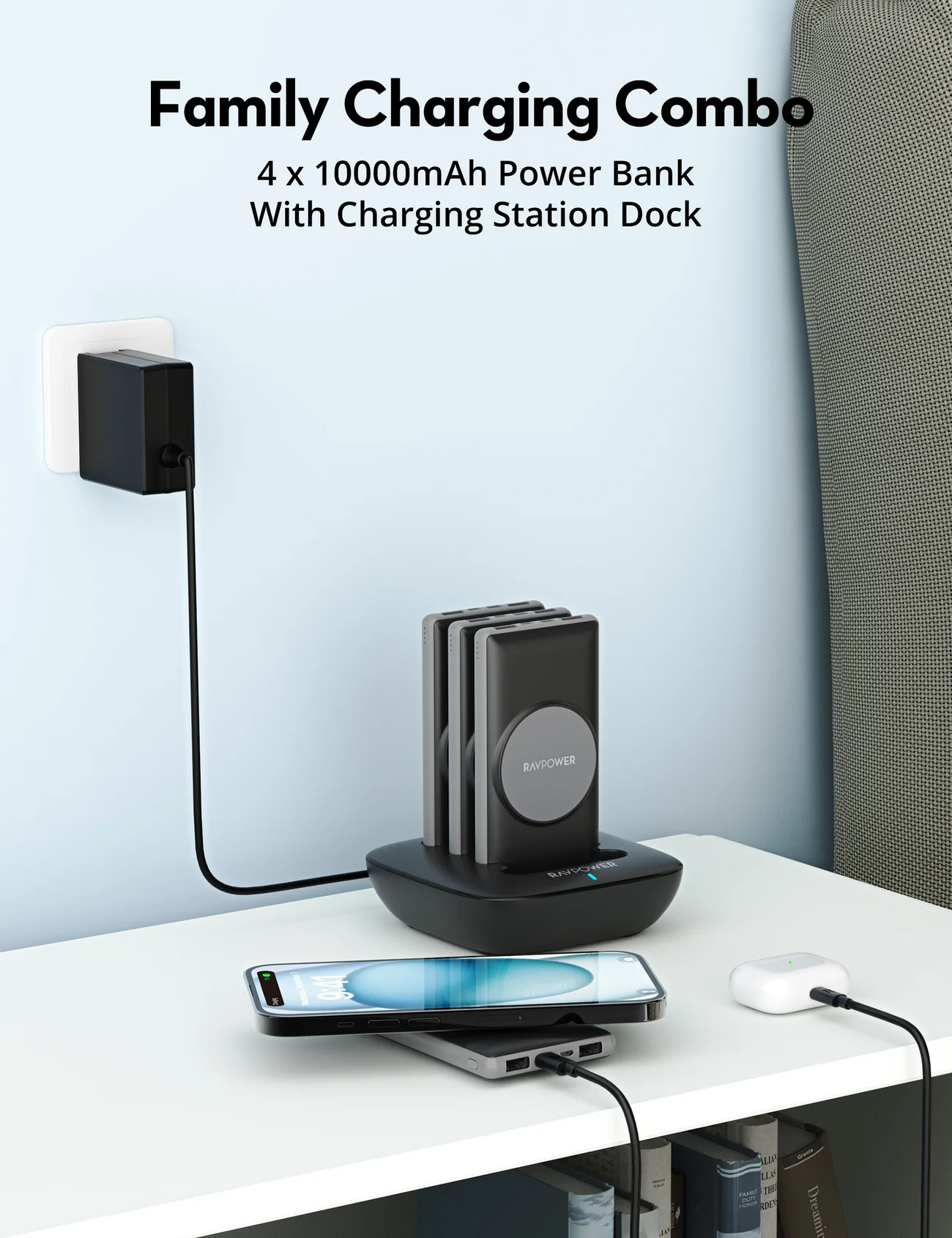 RAVPower RP-PB251 Home Charging Combo Black 10000mah Power Bank x 4