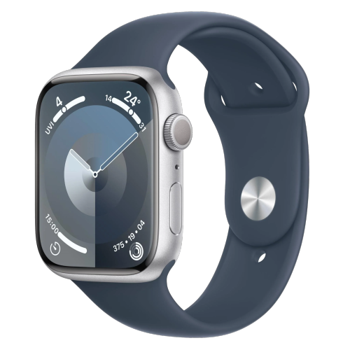 Apple Watch Series 9 GPS 41mm Silver Aluminium Case with Storm Blue Sport Band - M/L