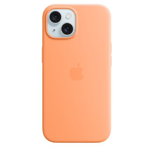 حافظة سيليكون لآيفون 15 من ابل مع تقنية ماج سيف باللون البرتقالي