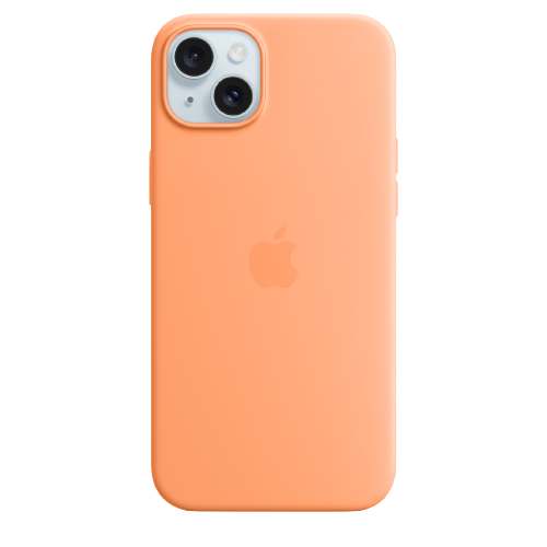 حافظة سيليكون لآيفون 15 بلس من ابل باللون البرتقالي مع تقنية ماج سيف