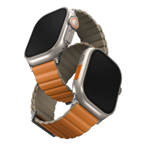 Uniq Revix Premium Edition Reversible Magnetic Apple Watch Strap 49/45/44/42mm - Saffron (Saffron Orange/khaki)