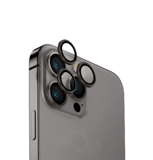 Uniq Optix Iphone 15 Pro Max 6.7 Stainless Steel Frame Sapphire Camera Lens Protector - Gunmetal Black (Black)
