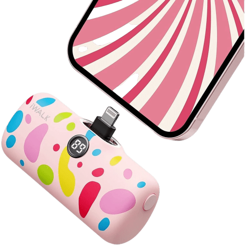 Iwalk Linkme Pro Fast Charge 4800 Mah Pocket Battery With Battery Display For iPhone  - Pink Bubble Pattern