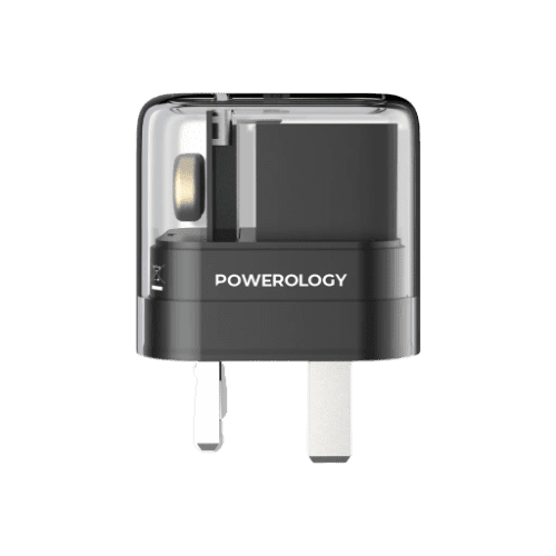 Powerology Crystalline Series Dual 35W PD GaN Charger With Folding Plugs - Black