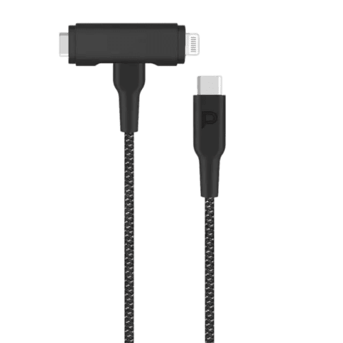 Powerology 60WPD Braided USB-C to USB-C + Lightning Data & Fast Charge 1.2m/4ft - Black