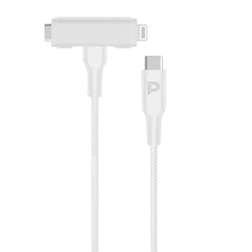 Powerology 60WPD Braided USB-C to USB-C + Lightning Data & Fast Charge 1.2m/4ft - White