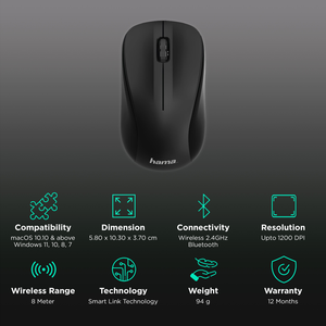 [4047443371584] Hama MW-300 Wireless Mouse, 3-Buttons - Black