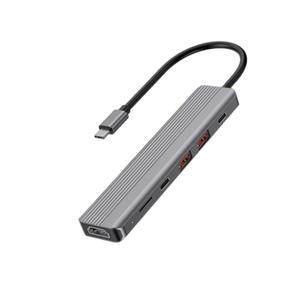[6083749678086] Powerology 6in 1 Slim 4K HDMI USB-C Hub 10Gbps Data Transfer