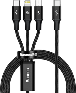 [CAMLT-SC01] Baseus Rapid Series 3-in-1 Fast Charging Data Cable PD 20W 1.5m Black
