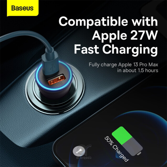 Baseus Golden Contactor Max Dual Fast Charger Car Charger U+U 60W Dark Gray