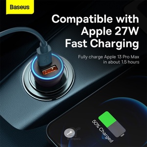 [CGJM000013] Baseus Golden Contactor Max Dual Fast Charger Car Charger U+U 60W Dark Gray