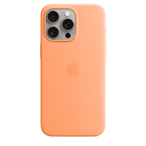 حافظة سيليكون لآيفون 15 برو ماكس من ابل باللون البرتقالي مع تقنية ماج سيف