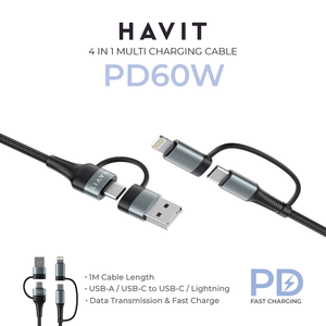 [6950676215236] Havit CB6244 4-in-1 USB Cable Black+Grey