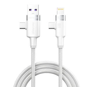 [6849108441971] Porodo Dual Connector Universal Cable Lightning, Type-C, USB-A White